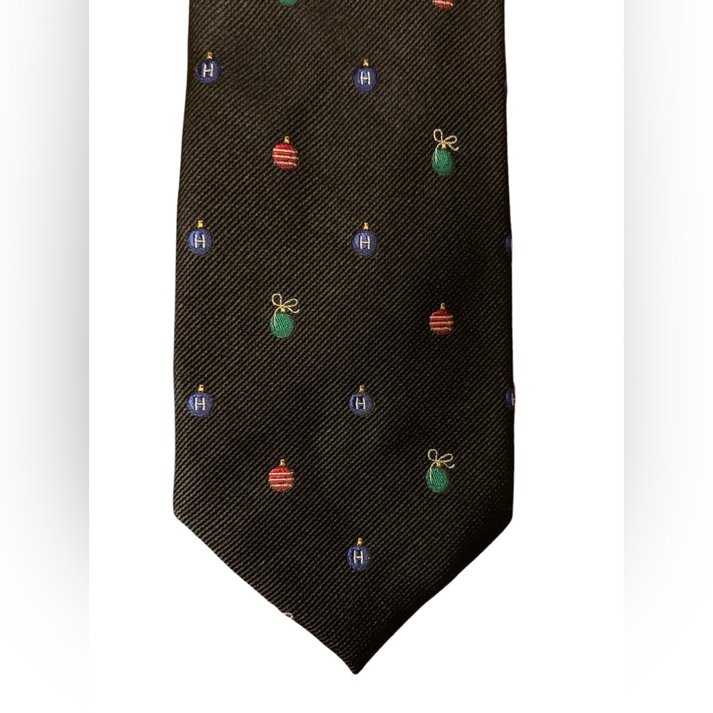 Tommy Hilfiger Christmas tie. Black silk with ornament design. Like new.